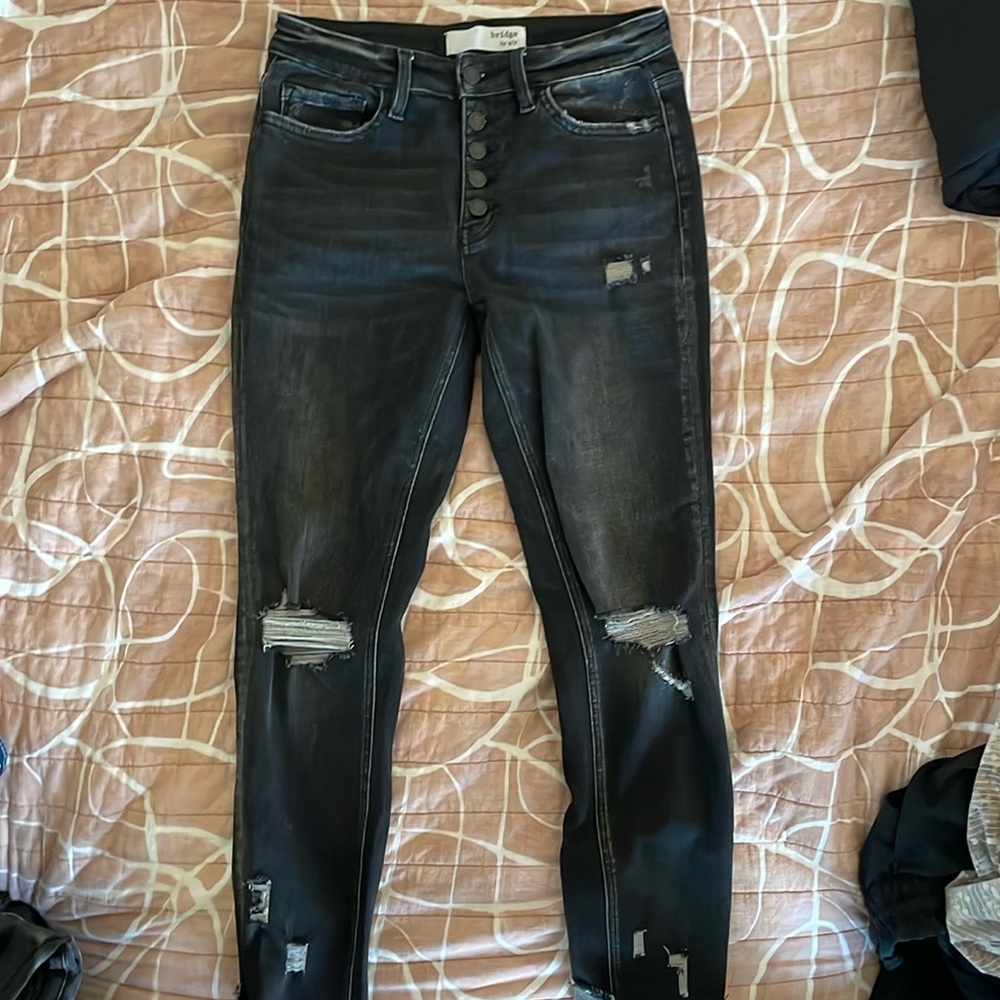 Bridge by Gly Mid-Rise Ankle Skinny Black Jeans Size 28